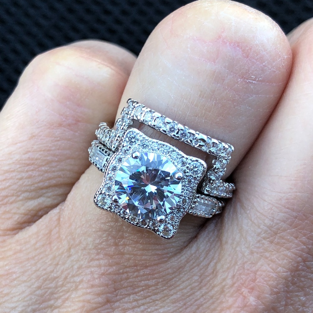 2pc 925 Sterling Silver Plated Ring Set